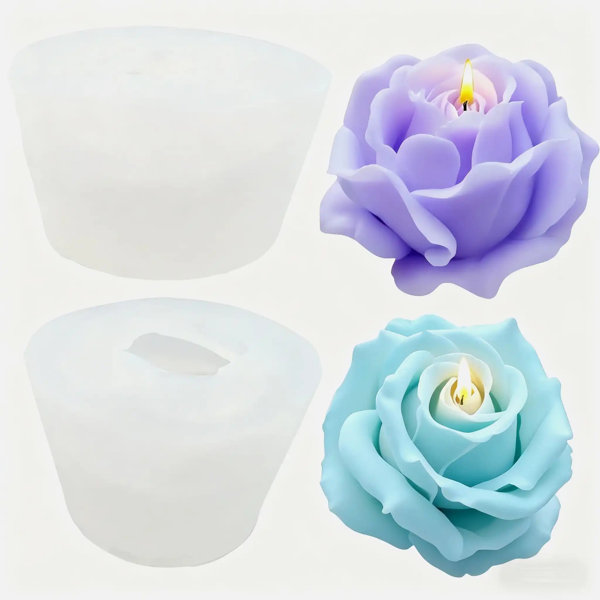 Resin Craft Ideas - 2개입 로맨틱 3D 장미 실리콘 캔들