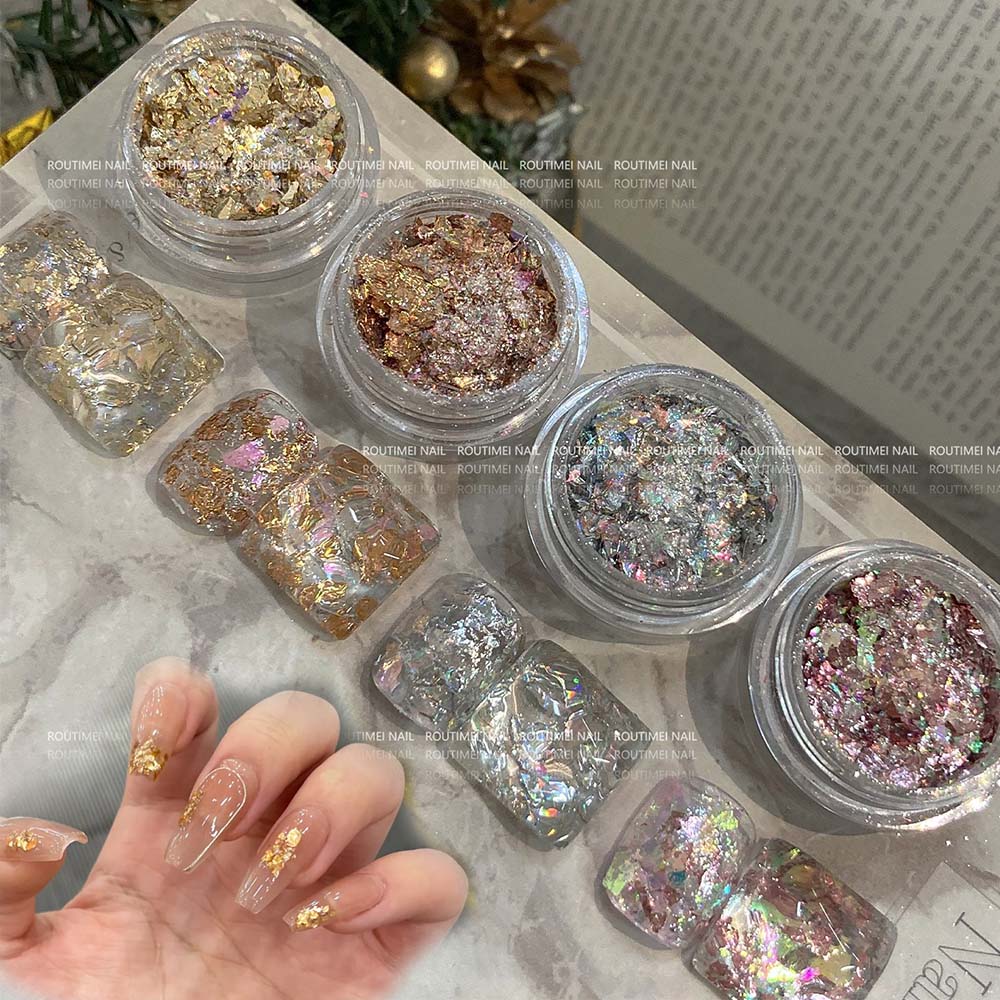 Gold Foil Flakes - 4개/세트 3D 로즈 골드 실버 코퍼