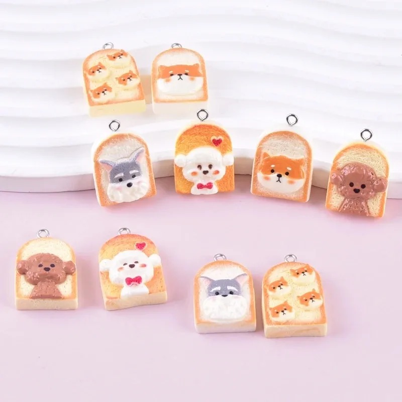 Resin Craft Supplies - 10Pcs 귀여운 토스트 개 수지 펜던트