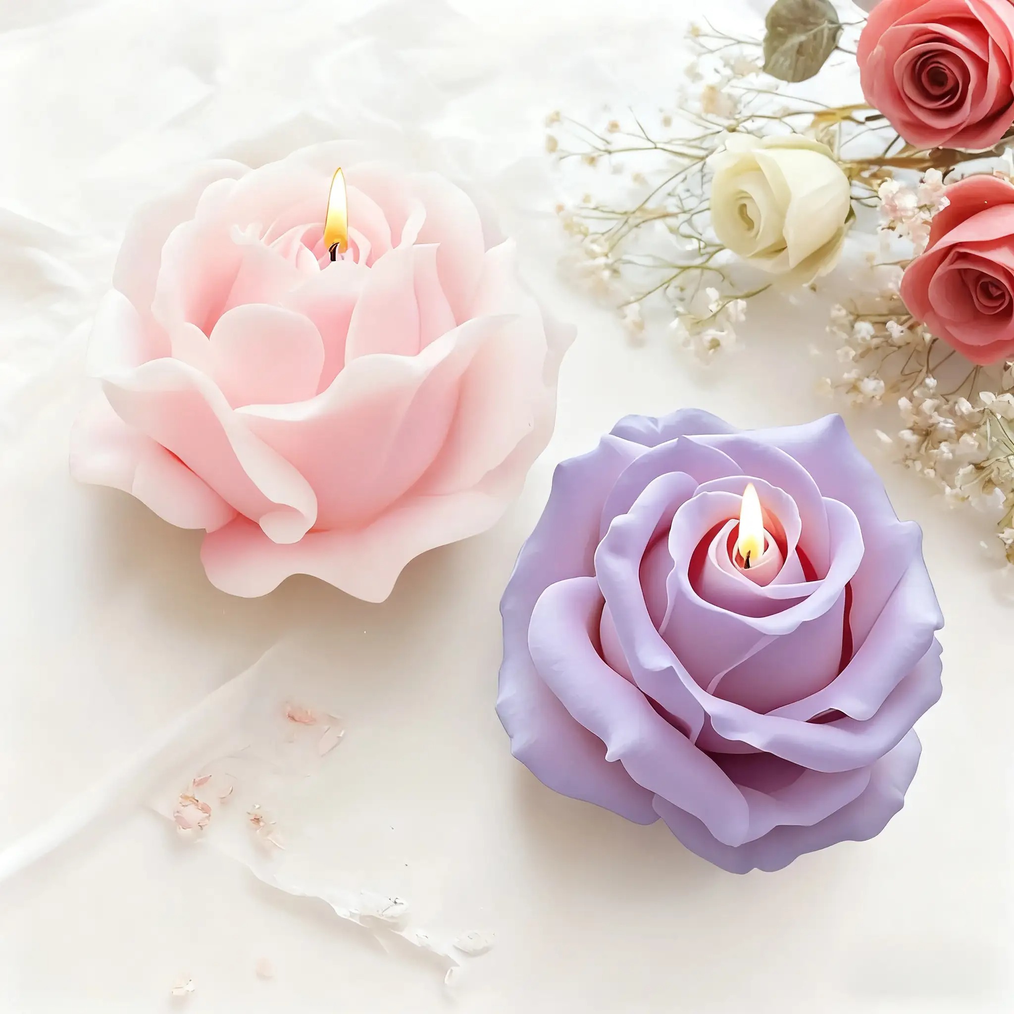 2개입 로맨틱 3D 장미 실리콘 캔들 몰드 - 재사용  - Resin Craft Ideas 리뷰 및 가격
