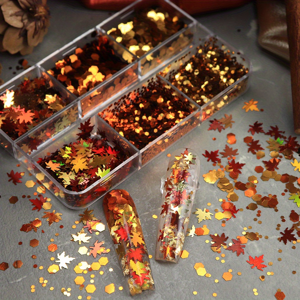 6가지 그리드 가을 네일 글리터 플레이크 골든 레드 오 - Gold Foil Flakes 리뷰 및 가격