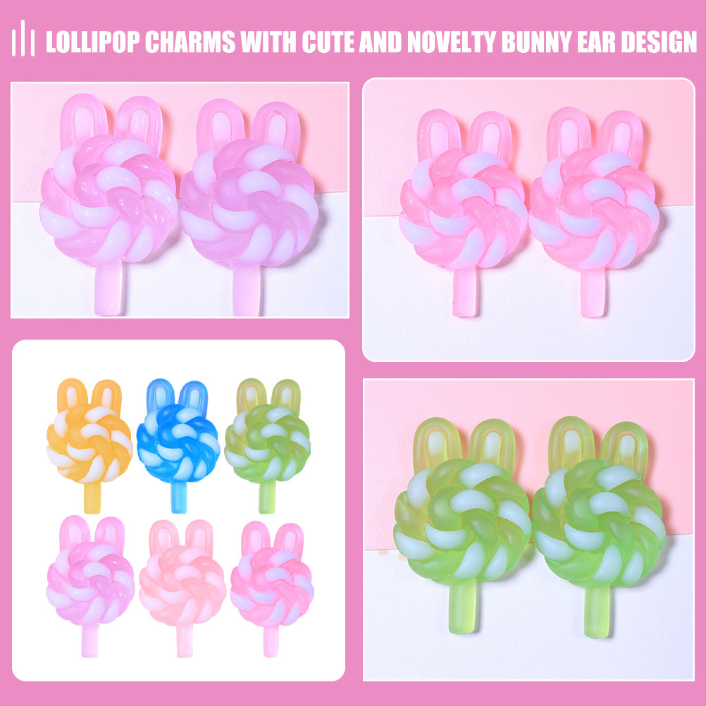 24Pcs 귀여운 만화 롤리팝 참 토끼 모양의 빛나는  - Crafting Resin 리뷰 및 가격