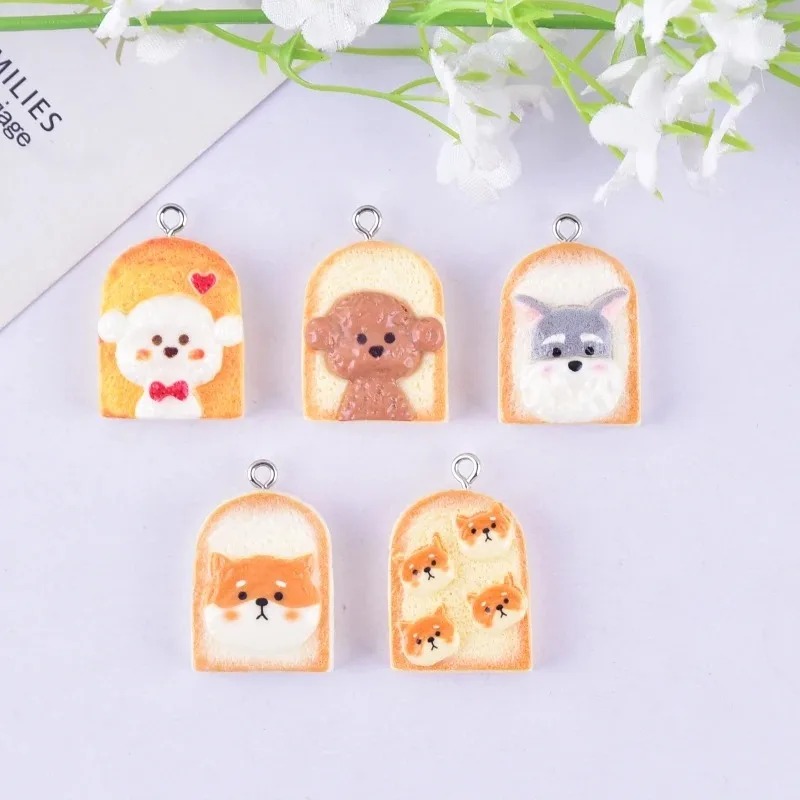 10Pcs 귀여운 토스트 개 수지 펜던트 만화 동물 참 - Resin Craft Supplies 리뷰 및 가격